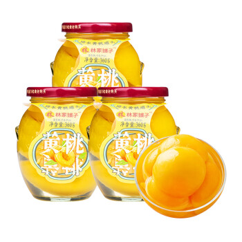 林家铺子 糖水黄桃水果罐头 360g*3玻璃罐 送父母儿童零食