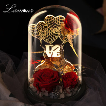 L'amour生日礼物爱心永生花红玫瑰花摆件礼盒送女友表白求婚老婆实用走心