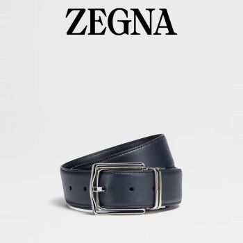 杰尼亚（Zegna）礼物夏季男士海军蓝配黑色皮革双面腰带/皮带LHVIC-B009PZ-NVN