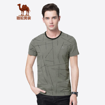 骆驼（CAMEL）男装 夏季短袖T恤男士青年圆领印花时尚休闲打底衫男 深灰 M
