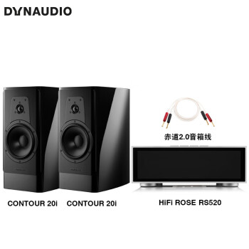 丹拿（DYNAUDIO）HiFi音响功放套装 轮廓Contour 20i无源书架音箱 高光黑+RS520高清流媒体功放机+Atlas赤道音箱线