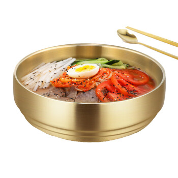 漠羽 韩式冷面碗 金色沙拉不锈钢大碗 21cm 加厚款