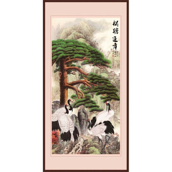 墙画风景壁画中堂客厅家居玄关背景墙装饰画芯山水松鹤延年迎客松 zt