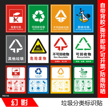 可回收不可回收标示贴纸提示牌垃圾桶分类标识其它有害厨余干湿干垃圾