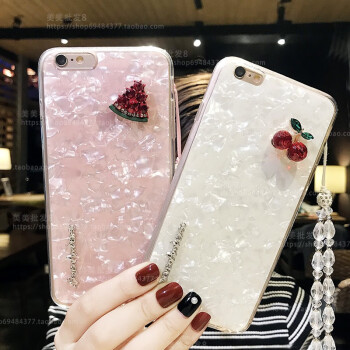夏日阳光苹果8plus手机壳西瓜水钻iphone8splus硅胶套水晶挂绳i8p防摔
