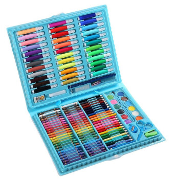立练 儿童绘画工具套装 水彩笔铅笔蜡笔颜料美术画画笔画具画材 男孩女孩小孩子学生学习工具儿童节礼物 绘画工具150件套装-蓝色