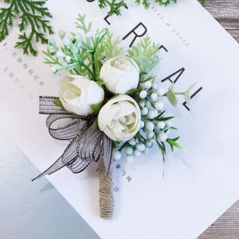 新郎婚礼花艺设计 会议嘉宾宴会襟花手花 结婚用品 麻绳杆 白色胸花