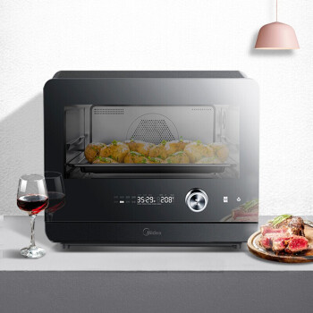 美的（Midea）商用台式蒸烤箱20升 多功能蒸烤一体机烘焙发酵热风烘烤自清洁系统电烤箱 耀石黑色  PS20C1