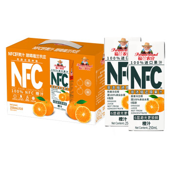 福兰农庄 NFC橙汁250ml*10盒（礼盒装） 纯鲜榨果汁 饮料 儿童饮料 欧洲进口 整箱装