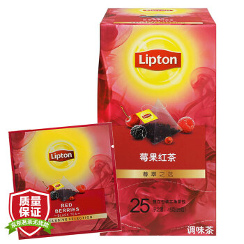 立顿Lipton 茶叶 莓果红茶调味茶25包45g 独立三角袋泡茶茶包 办公室下午茶 休闲旅行