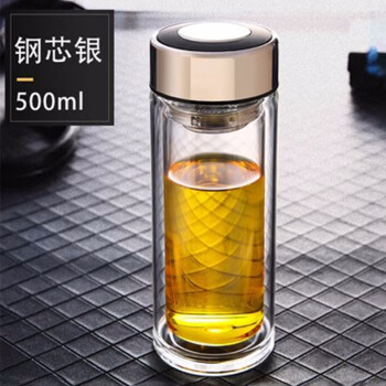 致仕（ZISIZ）双层玻璃杯水杯便携泡茶杯子/思宝盖玻璃杯500ml加厚水晶底*4