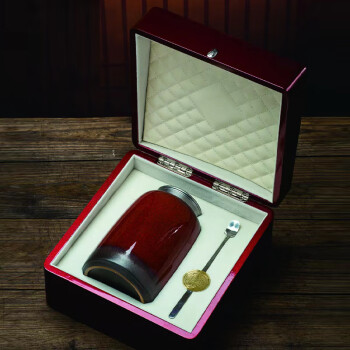 艺幻风雅单陶瓷茶叶包装礼盒烤漆木盒+瓷罐+茶勺 PWBZ