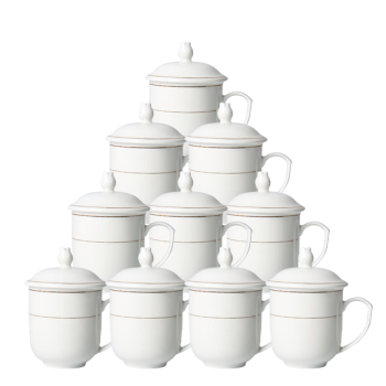 Edo茶杯陶瓷杯办公杯会议杯带盖10只装商务会议水杯套装白色400ml