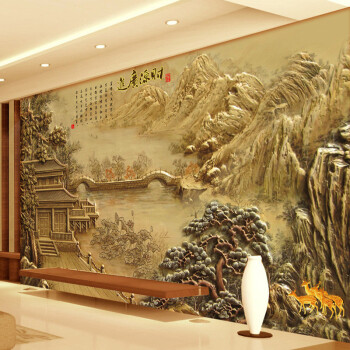 【品质好货】墙布客厅山水画 3d立体浮雕中式风景风水