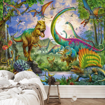 3d壁纸科幻 立体科幻侏罗纪公园壁画恐龙墙纸男孩儿童
