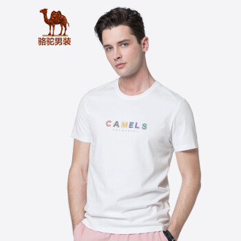 骆驼（CAMEL）男装 夏季男士短袖t恤圆领字母印花宽松纯棉打底衫男 X9B274135白色 XL