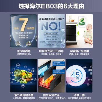 海尔（Haier）消毒柜 消毒碗柜 嵌入式 100L消烘存一体 紫外线消毒0臭氧 碗筷婴儿奶瓶消毒 分层独立控制EB03