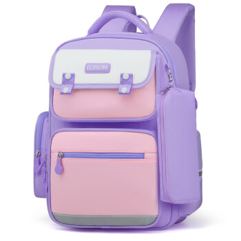 爱迪生发明家小学生书包女生护脊减负儿童背包大容量反光双肩包 2213-7 紫色