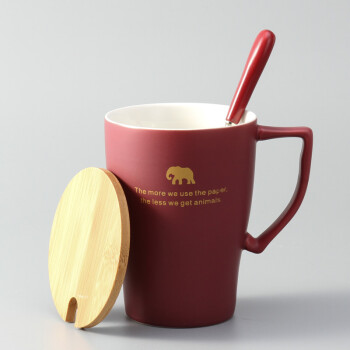 贝瑟斯 欧式大象马克杯陶瓷杯子马克杯牛奶杯咖啡杯多边形个性水杯情侣杯 红色