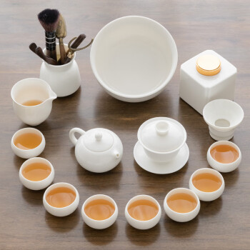 艺宏堂 羊脂玉白瓷功夫茶具套装三才盖碗茶壶茶洗茶叶罐六君子礼盒装