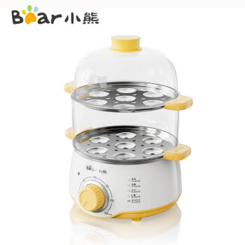 小熊（Bear）煮蛋器ZDQ-C14F3蒸蛋器旋钮可定时煮蛋羹机高温断电保护迷你单双层蒸锅 黄白色