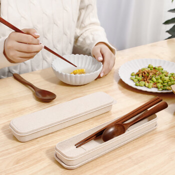 餐将军 便携餐具旅行餐具日式筷勺学生便当配套餐具 木筷木勺+收纳盒