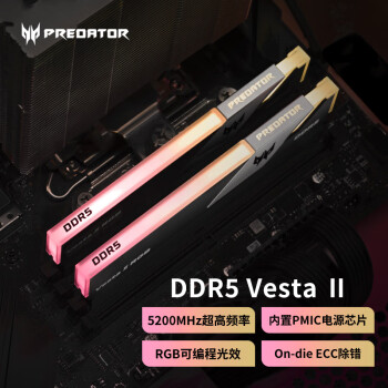 宏碁掠夺者（PREDATOR）64G(32G×2)套装 DDR5 5200频率 台式机内存条 Vesta II 炫光星舰系列RGB灯条