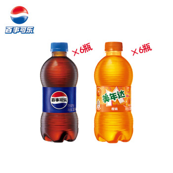 百事可乐 汽水 碳酸饮料300ml【美年达6瓶+原味可乐6瓶】共12瓶 塑膜装