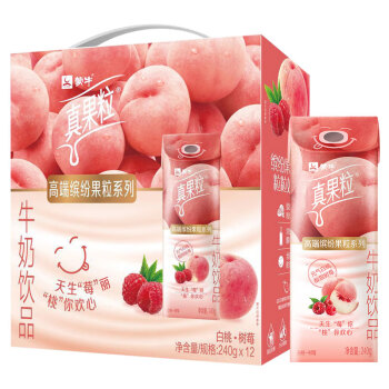 蒙牛 【肖战同款】真果粒  牛奶饮品  白桃树莓味    配制型含   乳饮料康美笑脸包240g×12包（礼盒装）