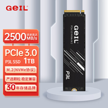 GEILGeIL金邦 1TB SSD固态硬盘 M.2接口PCIe 3.0（NVMe协议）台式机笔记本硬盘 高速2500MB/S P3L系列