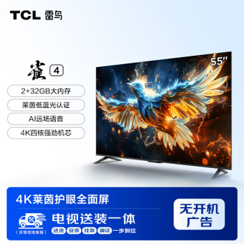 TCL雷鸟 【送装一体版】雀4 55英寸4K超高清 护眼 超薄全面屏 2+32GB 智能液晶平板电视机55F270C