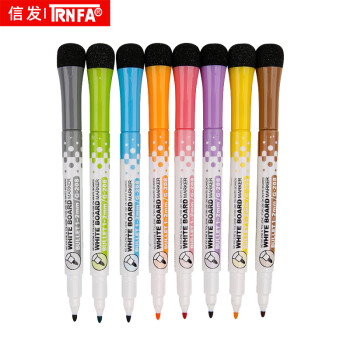 信发（TRNFA）单头白板笔 黑板笔水性马克笔彩色笔 可擦拭带棉擦磁铁可吸附 8支/混装