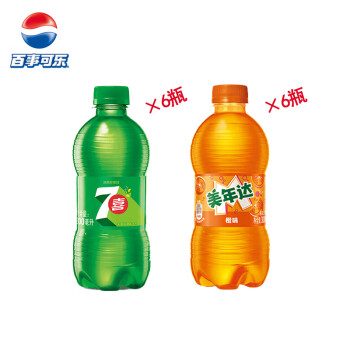 百事可乐 汽水 碳酸饮料300ml【美年达6瓶+七喜6瓶】共12瓶 塑膜装