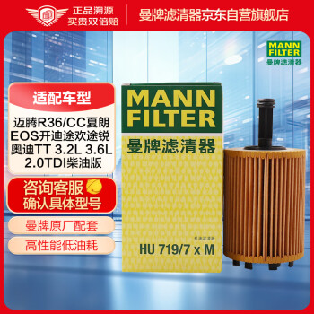 曼牌（MANNFILTER）机油滤清器机滤HU719/7XM格蓝迪欧蓝德帕萨特途欢途锐高尔夫A6/TT