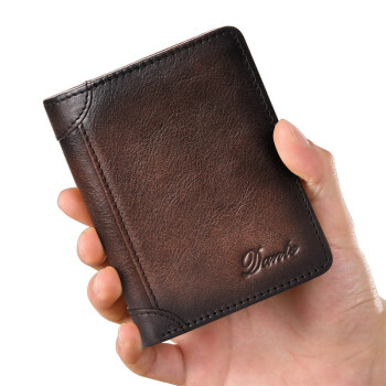 Dante男士钱包头层牛皮 钱夹 防盗刷卡复古啡色（三折+防盗刷卡）
