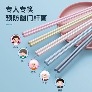 炊大皇 抗菌合金筷子5双 防霉防滑耐高温家用创意分餐分食筷子易洁