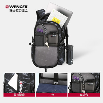 威戈（WENGER）15.6英寸电脑包防泼水背包迷彩书包黑色SAB86817107048