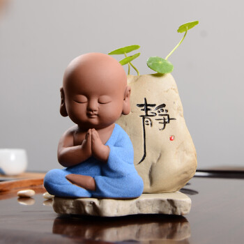 可爱小和尚迷你小花器水培花瓶创意茶宠摆件精品可养茶桌茶具禅意 静