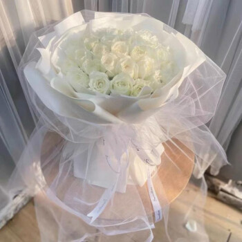 繁茵 鲜花速递33枝白玫瑰韩式花束同城配送 永恒的爱|B77