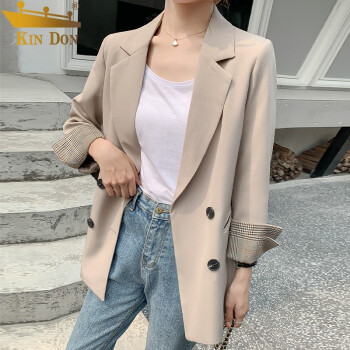 don)小西装外套女秋季韩版时尚通勤百搭休闲设计感小众上衣女 深杏色