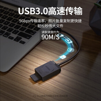 绿联 USB3.0高速读卡器 SDTF二合一多功能读卡器 适用手机单反相机行车记录仪监控存储内存卡读卡器20250