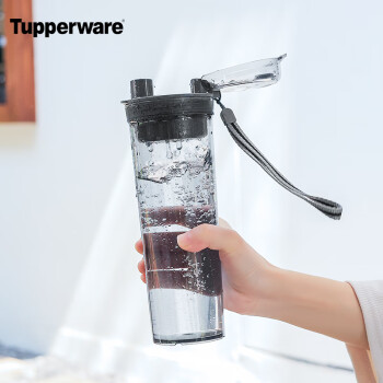 特百惠（Tupperware）晶彩MAX塑料杯大容量运动茶水分离水杯子带拎绳滤格  高级灰600ML