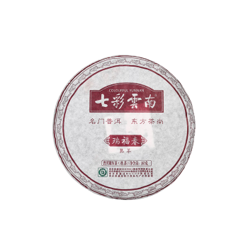 七彩雲南普洱茶 熟茶 瑞福春饼茶 勐海产区茶叶357g/饼 简装 2015年陈料
