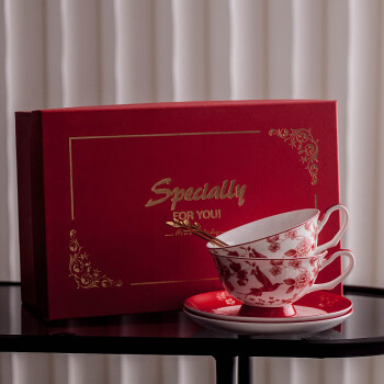 泰禧阁高档陶瓷咖啡杯碟轻奢咖啡具陶瓷杯套装红色咖啡杯碟勺礼盒套装