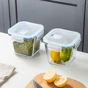 希乐扣 耐热玻璃饭盒方形便当盒汤碗烤箱冰箱微波炉保鲜盒两只装1000ML