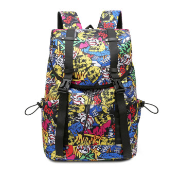 小月丫双肩包男女学生书包旅行包大容量户外背包休闲电脑包 涂鸦