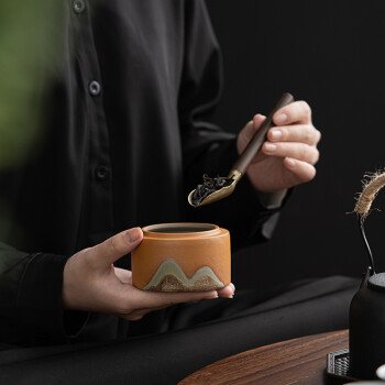 苏氏陶瓷（SUSHI CERAMICS）手绘山水画三色茶叶罐 储存罐陶瓷密封罐精美礼盒