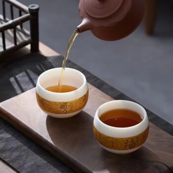 尚唐茶杯陶瓷茶盏纯金羊脂玉对杯