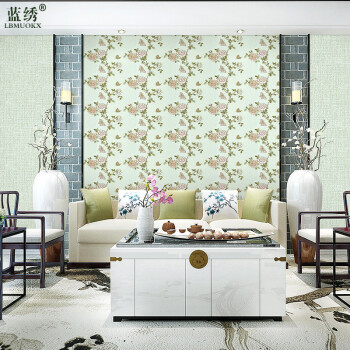 蓝绣高雅提花布刺绣无缝墙布现代简约田园风欧式韩式法式卧室客厅大厅