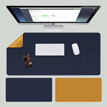 灵蛇（LINGSHE)皮质双面鼠标垫800MM*400MM*1.8MM笔记本电脑垫键盘垫办公游戏 学生桌垫 P87 黄色+宝蓝